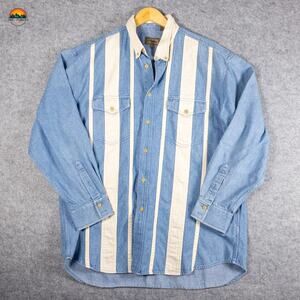 Roper Button-Up Shirt Blue White Long Sleeve Collared Pockets Men's Size 2XL